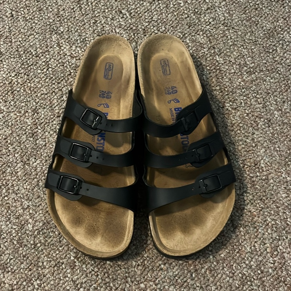 Gently used black Birkenstock sandals